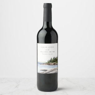 Étiquette Pour Bouteilles De Vin Mariage de l'aquarelle de la montagne Rocky Pine