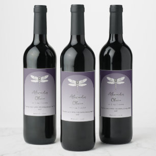 Étiquette Pour Bouteilles De Vin Mariage de libellules violettes foncées