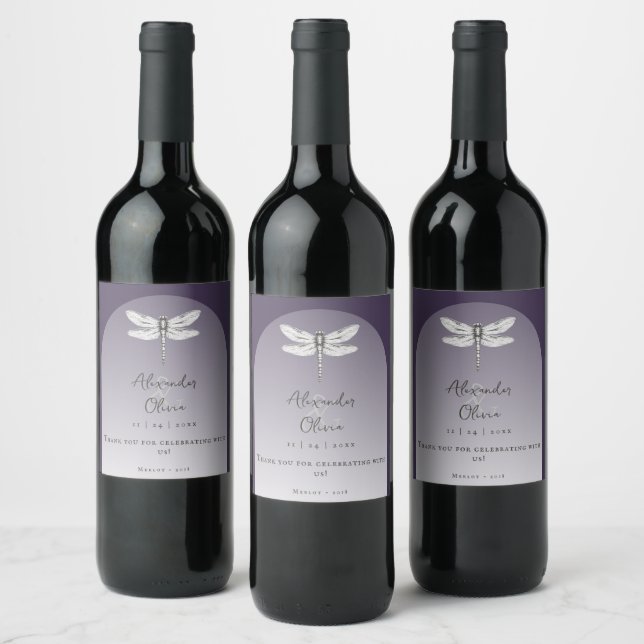 Étiquette Pour Bouteilles De Vin Mariage de libellules violettes foncées (Bouteilles)
