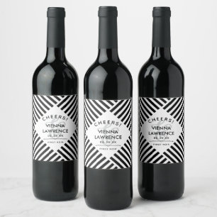 Étiquette Pour Bouteilles De Vin Mariage de lignes diagonales noir et blanc