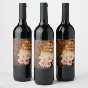 Étiquette Pour Bouteilles De Vin Mariage de l'Ouest des marguerites roses et des bo