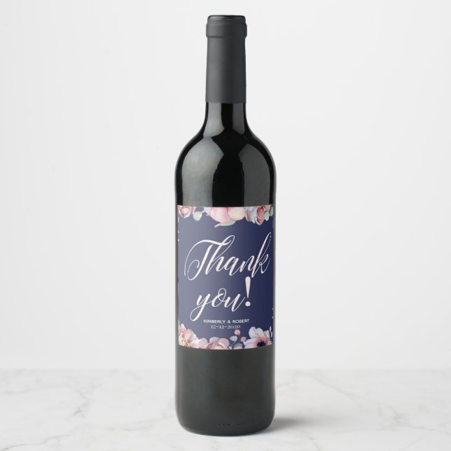 Étiquette Pour Bouteilles De Vin Mariage de MERCI personnalisé (Devant)