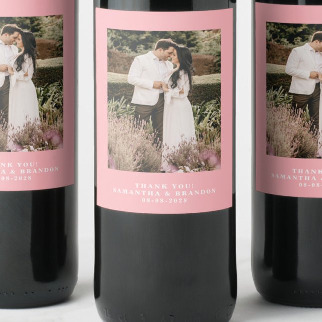 Étiquette Pour Bouteilles De Vin Mariage de Merci photo rose vif (Créateur téléchargé)