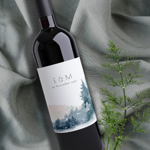 ÉTIQUETTE POUR BOUTEILLES DE VIN MARIAGE DE MONTAGNE DE PINE BLEU DUSKY
