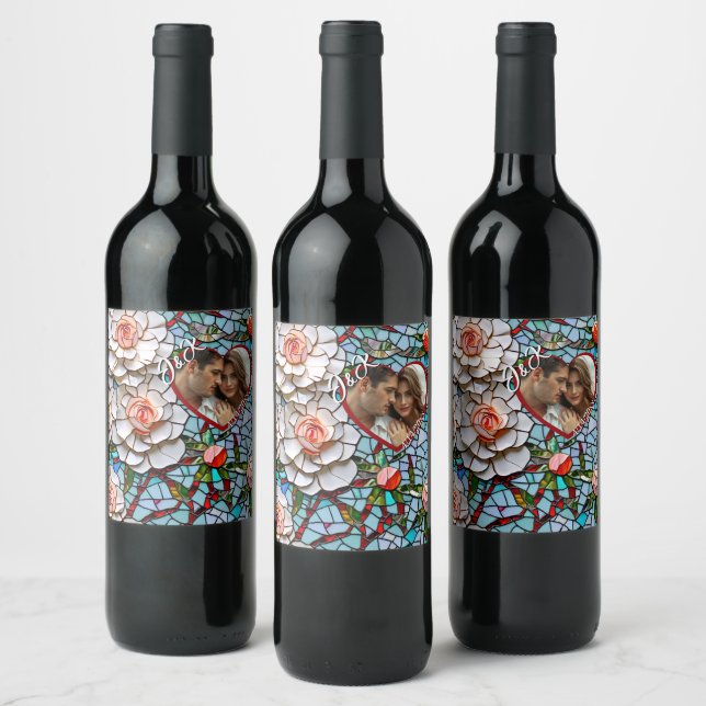 Étiquette Pour Bouteilles De Vin Mariage de mosaïque en verre et carrelage personna (Bouteilles)