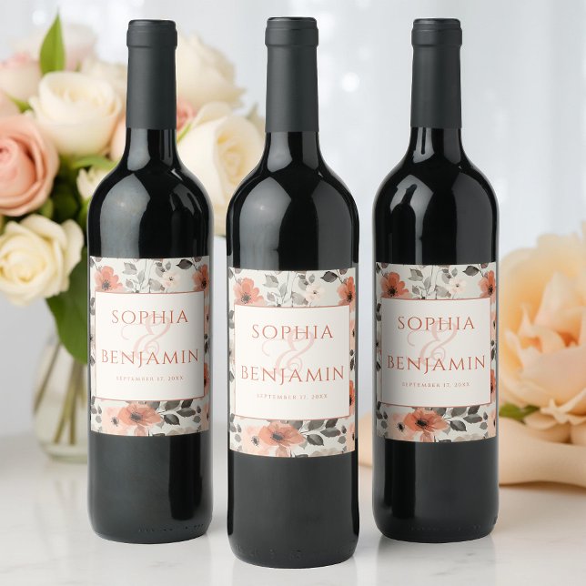 Étiquette Pour Bouteilles De Vin Mariage de pêche moderne (Créateur téléchargé)