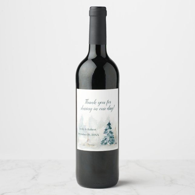 Étiquette Pour Bouteilles De Vin Mariage de pin d'hiver (Devant)