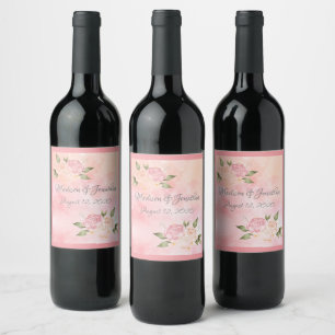 Étiquette Pour Bouteilles De Vin Mariage de script d'aquarelle rose