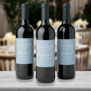 Étiquette Pour Bouteilles De Vin Mariage de script de signature bleu foncé