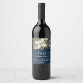 Étiquette Pour Bouteilles De Vin Mariage de script élégant de la Marine d'hiver