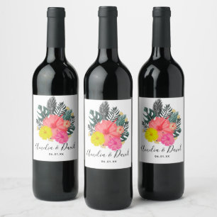 Étiquette Pour Bouteilles De Vin Mariage de script Hawaii à main tropicale