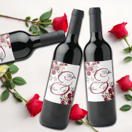 Étiquette Pour Bouteilles De Vin Mariage de script moderne floral de Bourgogne