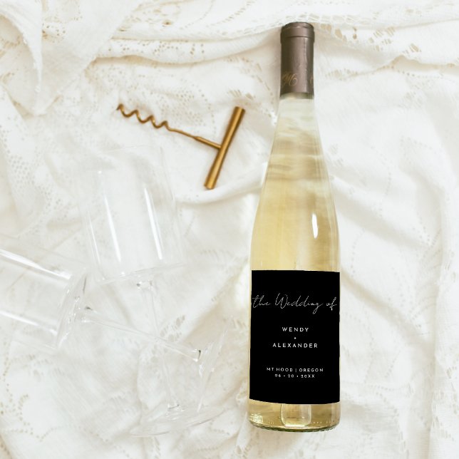 Étiquette Pour Bouteilles De Vin Mariage de script moderne noir (Créateur téléchargé)