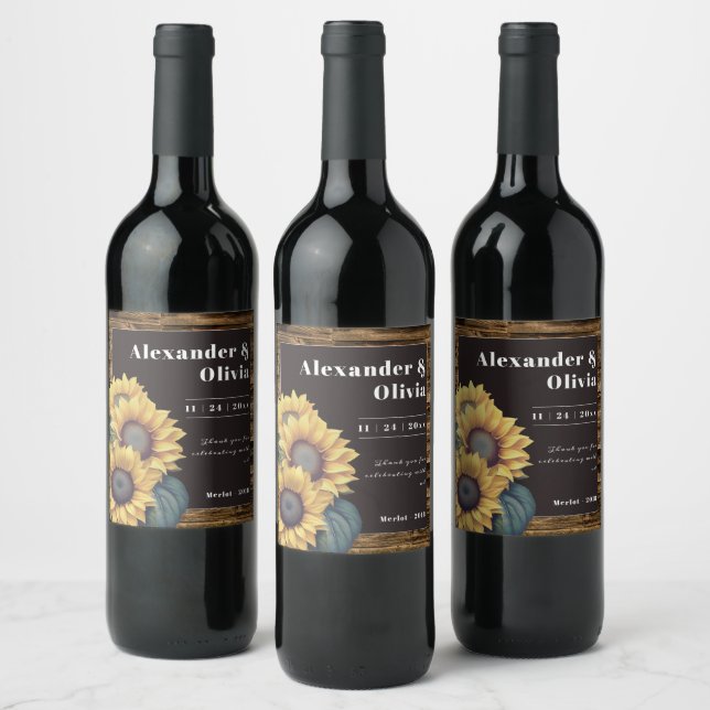 Étiquette Pour Bouteilles De Vin Mariage de tournesol rustique (Bouteilles)
