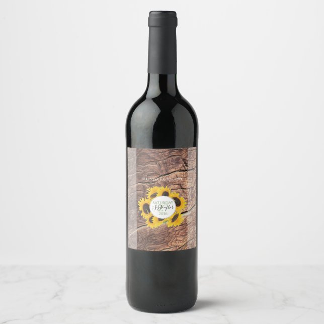 Étiquette Pour Bouteilles De Vin Mariage de tournesol rustique (Devant)