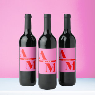 Étiquette Pour Bouteilles De Vin Mariage de typographie rouge rose rétro gras