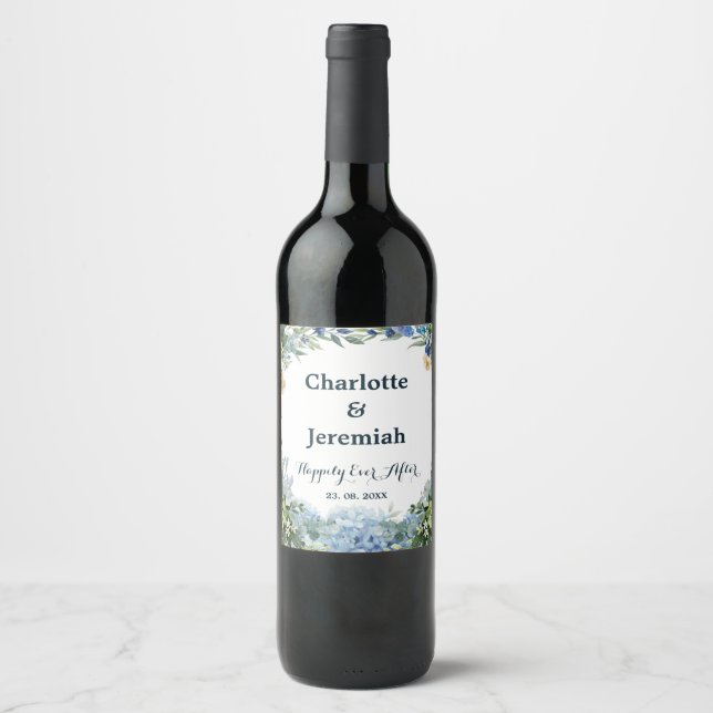 Étiquette Pour Bouteilles De Vin Mariage de verdure bleu rustique Floral (Devant)
