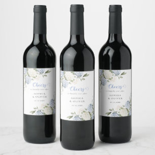 Étiquette Pour Bouteilles De Vin Mariage de verdure d'hortensia bleu floral