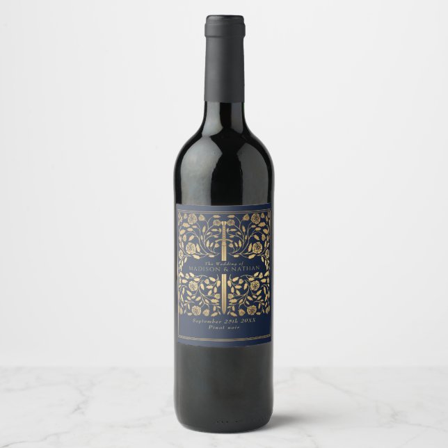 Étiquette Pour Bouteilles De Vin Mariage d'épée médiévale bleu Royal (Devant)