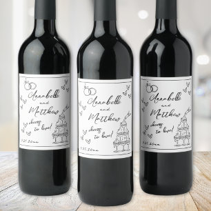 Étiquette Pour Bouteilles De Vin Mariage Dessiné à la Main