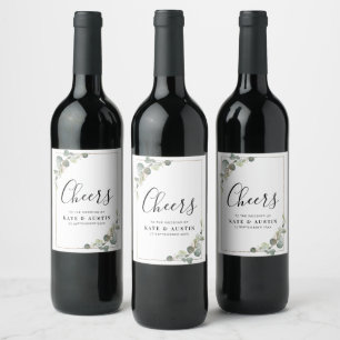 Étiquette Pour Bouteilles De Vin mariage d'eucalyptus aquarelle