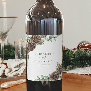 Étiquette Pour Bouteilles De Vin Mariage d'hiver au pin aquarelle