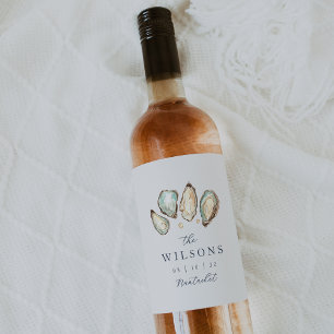 Étiquette Pour Bouteilles De Vin Mariage d'huîtres d'aquarelle côtière