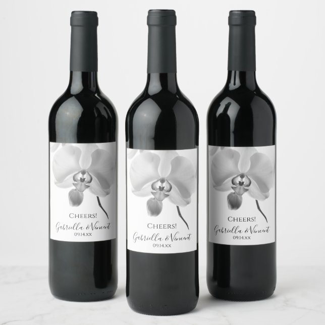 Étiquette Pour Bouteilles De Vin Mariage d'orchidées noires et blanches (Bouteilles)