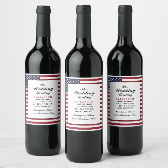 Étiquette Pour Bouteilles De Vin Mariage du drapeau américain (Bouteilles)