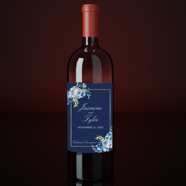 Étiquette Pour Bouteilles De Vin Mariage du soir élégant en or bleu marine (Créateur téléchargé)