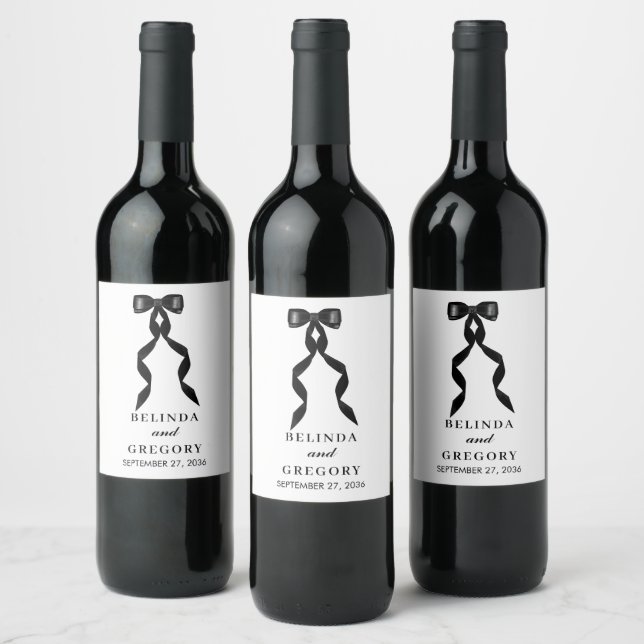 Étiquette Pour Bouteilles De Vin Mariage élégant au ruban noir (Bouteilles)