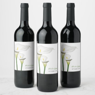 Étiquette Pour Bouteilles De Vin Mariage Élégant aux Lys Callas Blancs