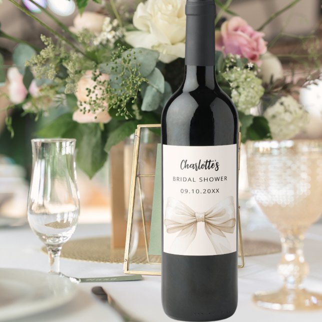 Étiquette Pour Bouteilles De Vin Mariage élégant beige crème avec noeud papillon (Créateur téléchargé)