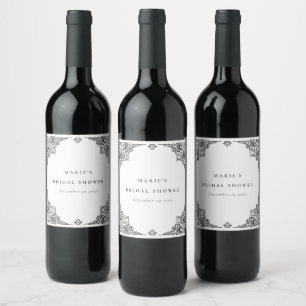 Étiquette Pour Bouteilles De Vin Mariage élégant noir et blanc Art déco orné