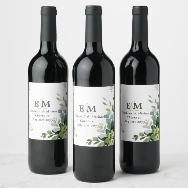 Étiquette Pour Bouteilles De Vin Mariage émeraude Feuille chic Eucalyptus (Bouteilles)