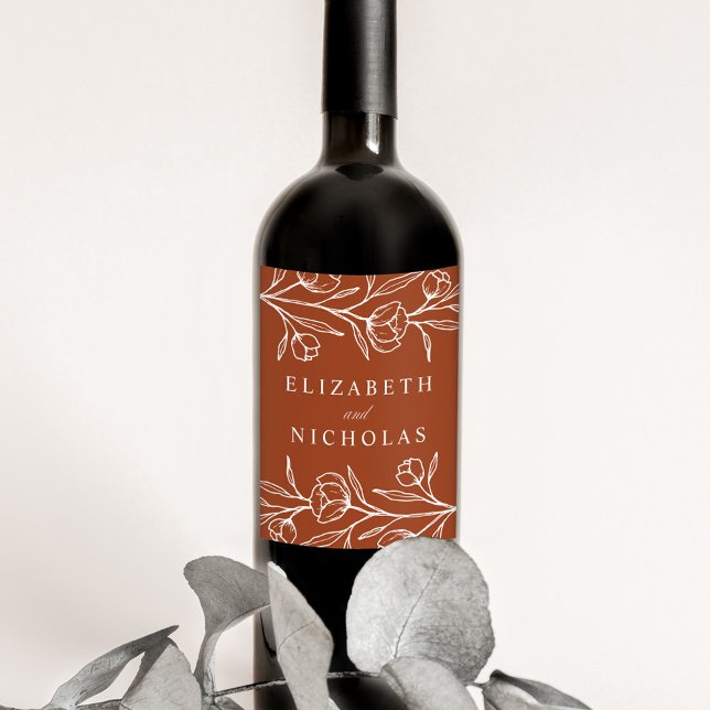Étiquette Pour Bouteilles De Vin Mariage en terre cuite florale (Créateur téléchargé)