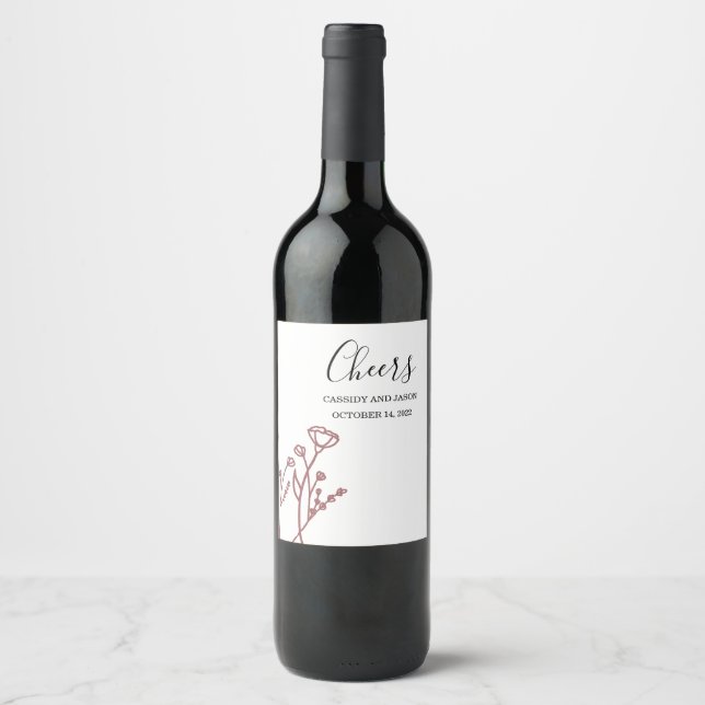 Étiquette Pour Bouteilles De Vin Mariage Étiquette à vin Dusty Rose (Devant)