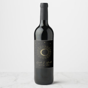 Étiquette Pour Bouteilles De Vin Mariage étoiles noires et or soleil éclaté lune cé