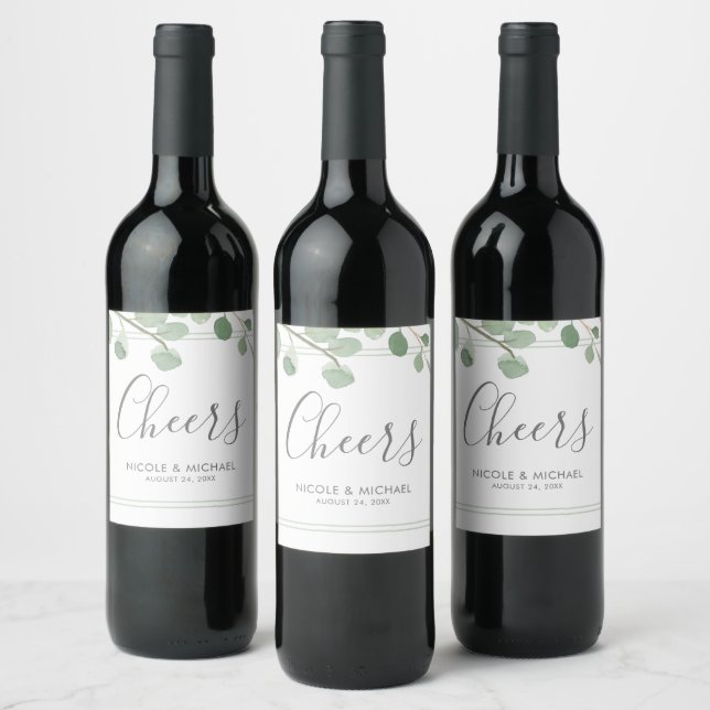 Étiquette Pour Bouteilles De Vin Mariage Eucalyptus aquarelle (Bouteilles)