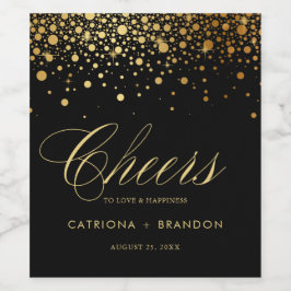 Étiquette Pour Bouteilles De Vin Mariage Faux Gold Foil & Black Confetti Dots