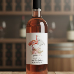 Étiquette Pour Bouteilles De Vin Mariage Faveur Flamant rose tropical Boho Aquarell