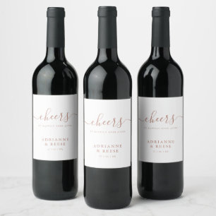 Étiquette Pour Bouteilles De Vin Mariage/Fiançailles minimaliste Elegant Rose Gold