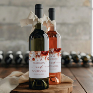Étiquette Pour Bouteilles De Vin Mariage Fleur Florale Brun Bordeaux Rouille