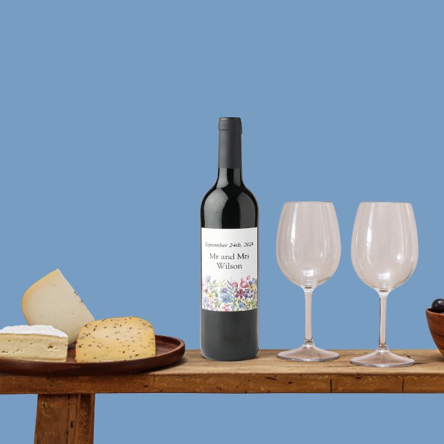 Étiquette Pour Bouteilles De Vin Mariage Fleur sauvage Boho minimal (Créateur téléchargé)