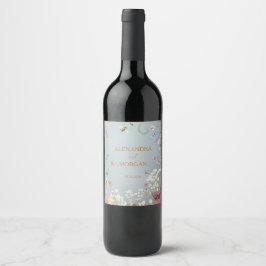 Étiquette Pour Bouteilles De Vin Mariage Fleur sauvage élégant bleu