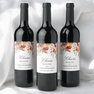 Étiquette Pour Bouteilles De Vin Mariage Floral Aquarelle Rouge Bourgogne