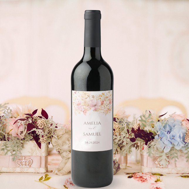 Étiquette Pour Bouteilles De Vin Mariage Floral Bohème Rustique (Créateur téléchargé)