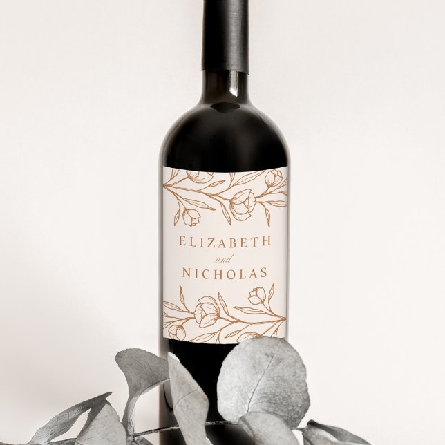 Étiquette Pour Bouteilles De Vin Mariage floral d'amande et de cuivre (Créateur téléchargé)