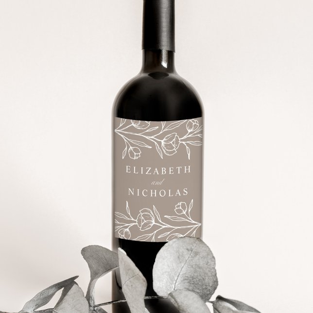 Étiquette Pour Bouteilles De Vin Mariage floral esquissé (Créateur téléchargé)