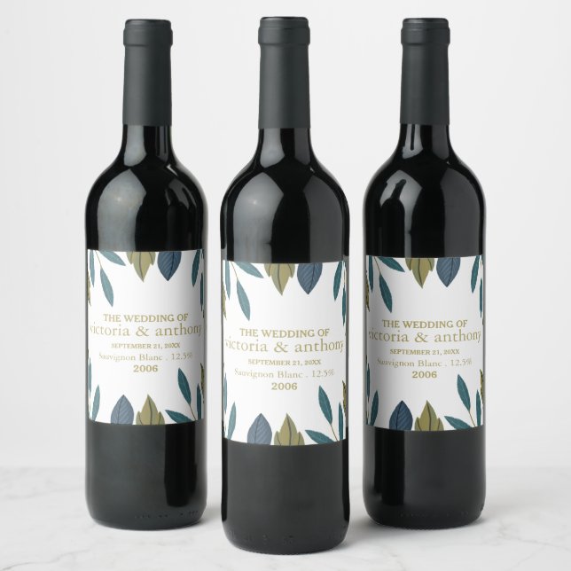 Étiquette Pour Bouteilles De Vin Mariage floral feuille rustique (Bouteilles)